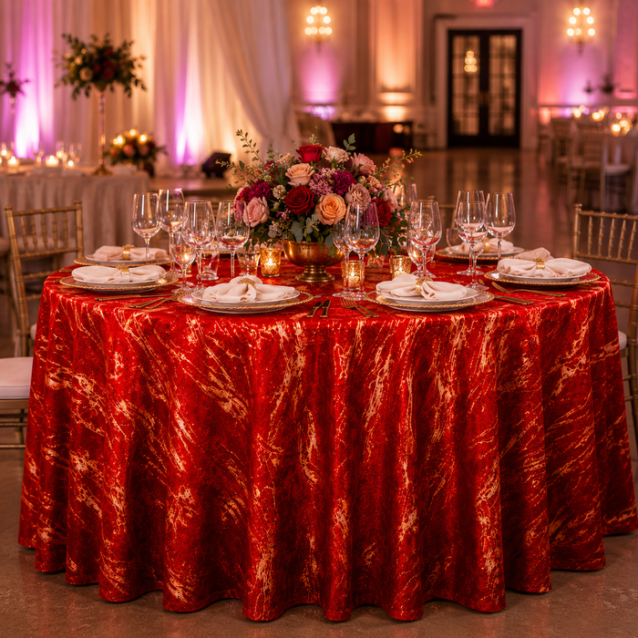 132" Round Gilded Marble Holland Velvet Tablecloth - Red (1pc)