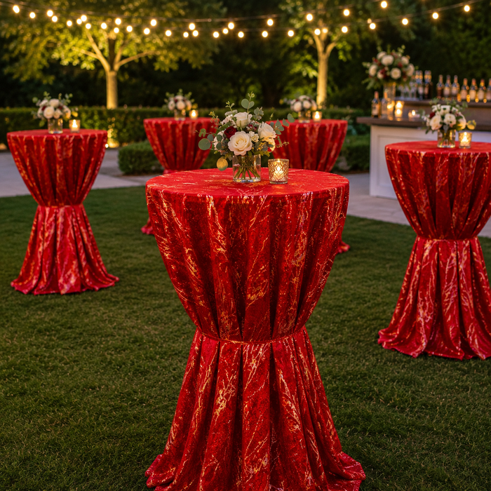 132" Round Gilded Marble Holland Velvet Tablecloth - Red (1pc)