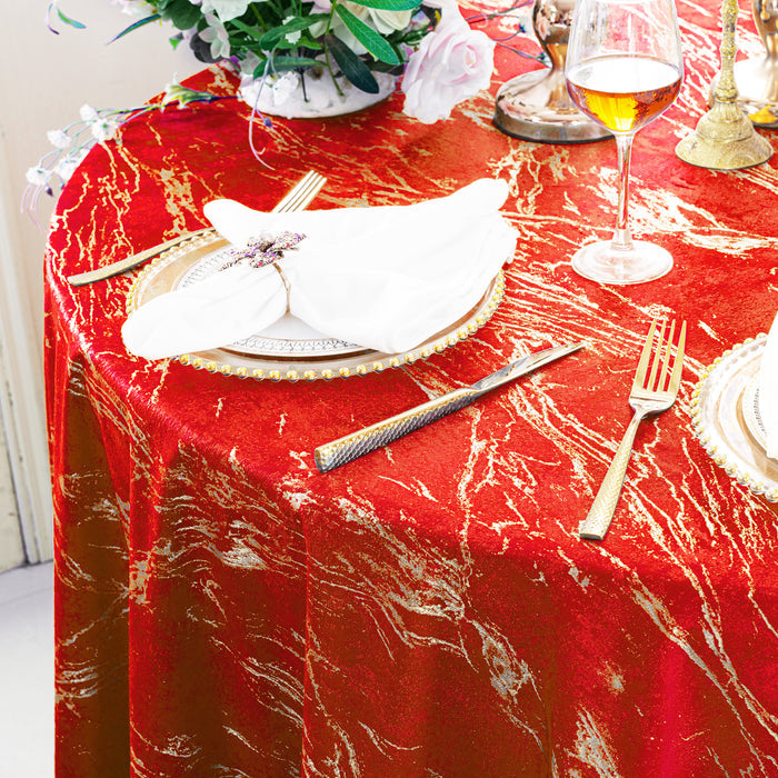 132" Round Gilded Marble Holland Velvet Tablecloth - Red (1pc)