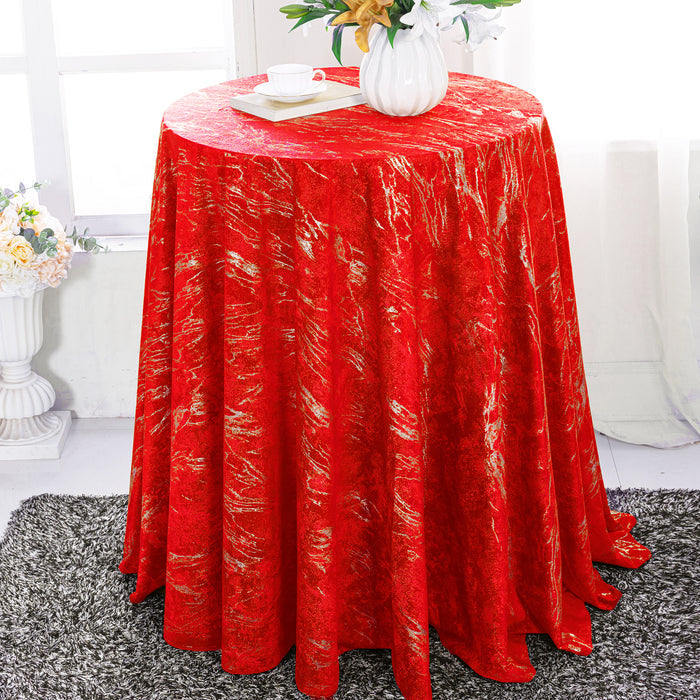132" Round Gilded Marble Holland Velvet Tablecloth - Red (1pc)