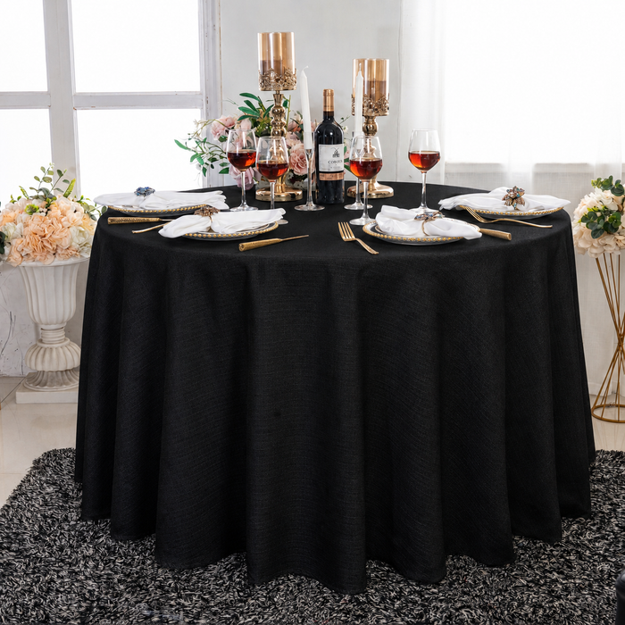 132" Round Rustic Panama Linen Tablecloth - Black (1pc)