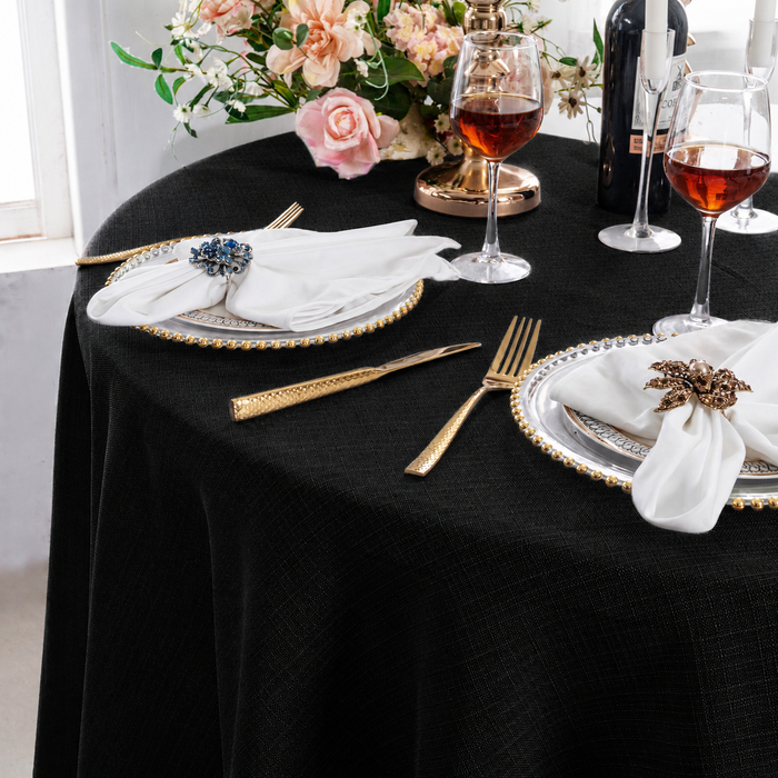 132" Round Rustic Panama Linen Tablecloth - Black (1pc)