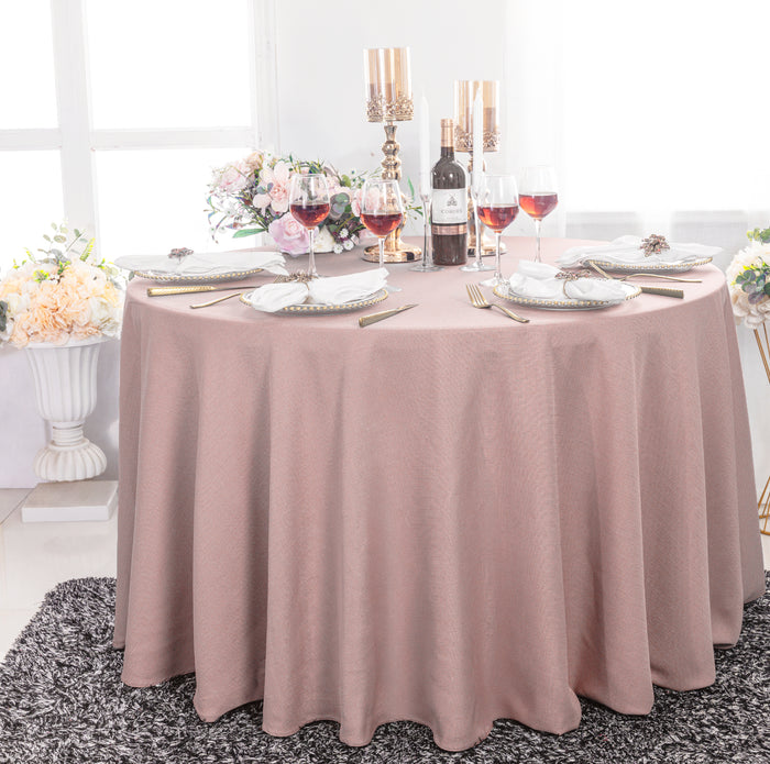 132" Round Rustic Panama Linen Tablecloth - Blush Pink/Rose Gold (1pc)