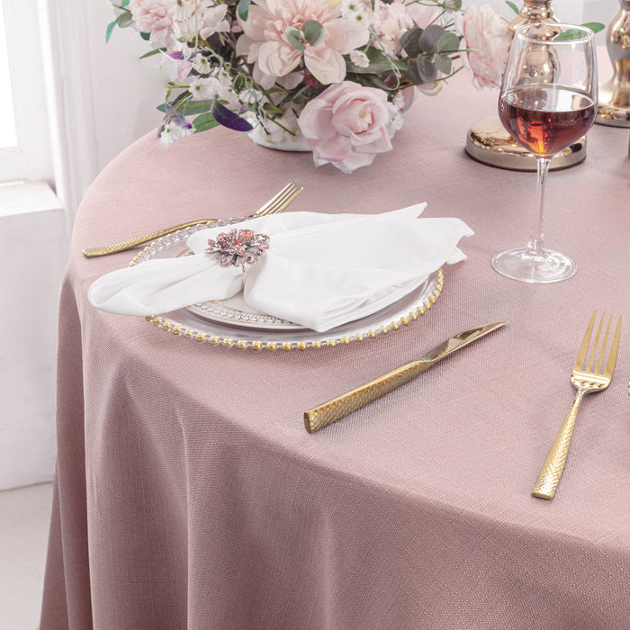 132" Round Rustic Panama Linen Tablecloth - Blush Pink/Rose Gold (1pc)