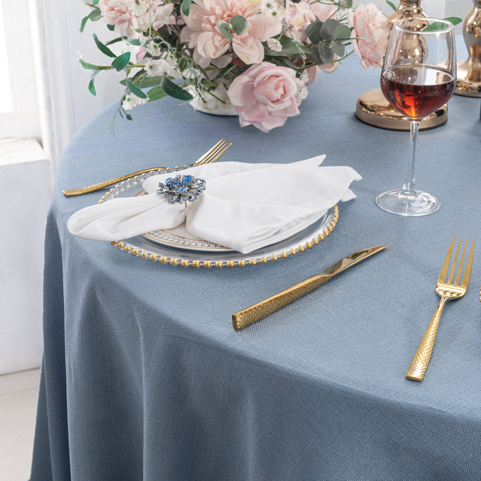 132" Round Rustic Panama Linen Tablecloth - Dusty Blue (1pc)
