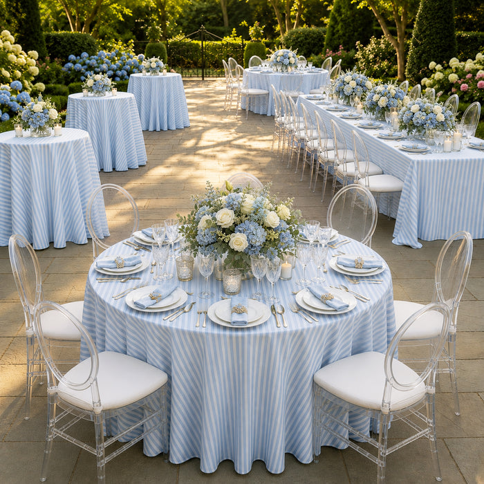 132" Round Seersucker Polyester Tablecloth - Dusty Blue (1pc)