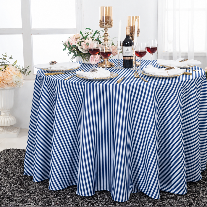 132" Round Seersucker Polyester Tablecloth - Navy Blue (1pc)