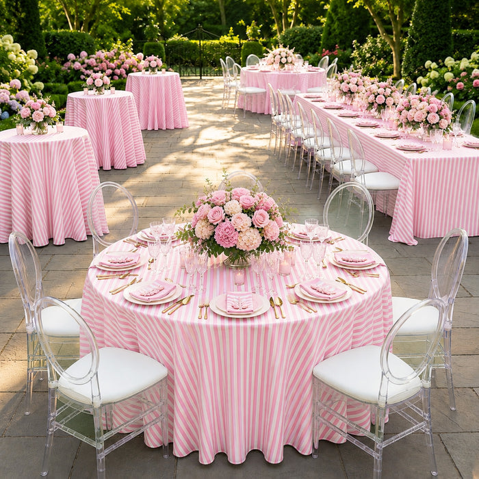 132" Round Seersucker Polyester Tablecloth - Pink (1pc)