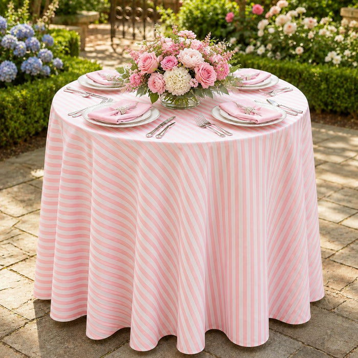 132" Round Seersucker Polyester Tablecloth - Pink (1pc)
