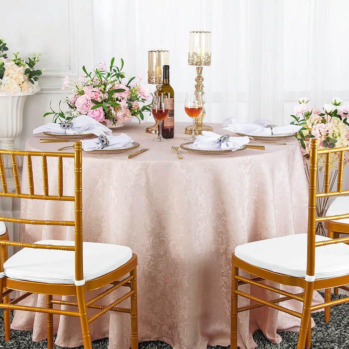132" Seamless Round Floral Damask Jacquard Polyester Tablecloth - Blush Pink/Rose Gold (1pc)