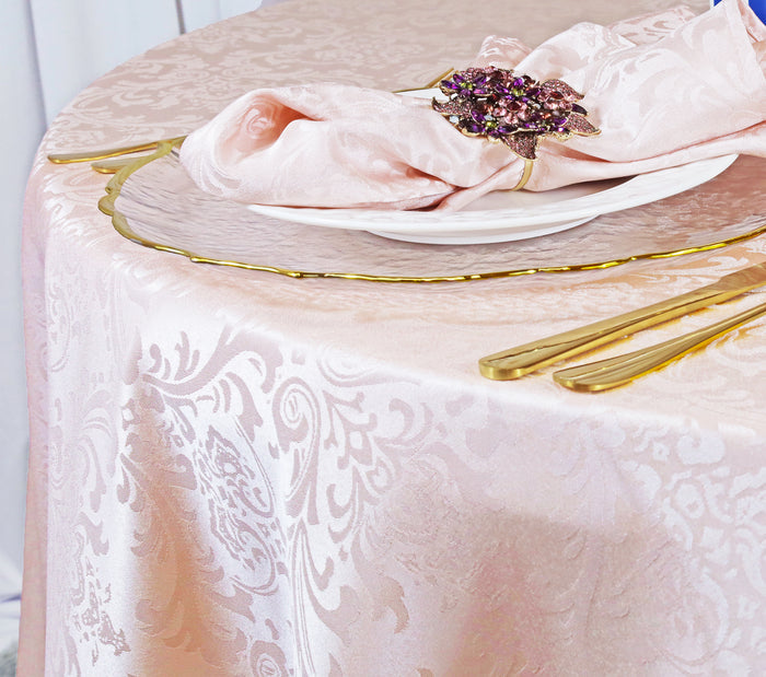 132" Seamless Round Floral Damask Jacquard Polyester Tablecloth - Blush Pink/Rose Gold (1pc)
