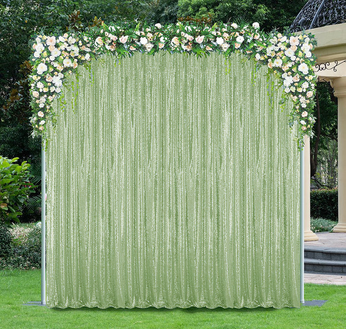 14 ft x 52" Sequin Glitz Net Event Backdrop Curtain Drape Panel - Sage Green (1pc)
