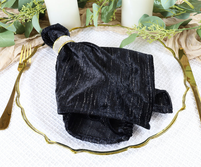 20"x20" Chenille Shimmer Metallic Jacquard Velvet Napkins - Black (10pcs/pk)