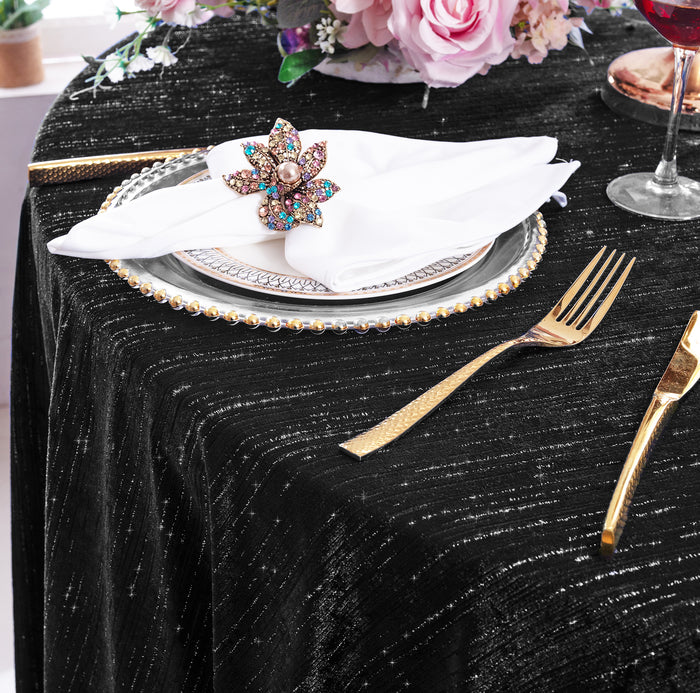 20"x20" Chenille Shimmer Metallic Jacquard Velvet Napkins - Black (10pcs/pk)