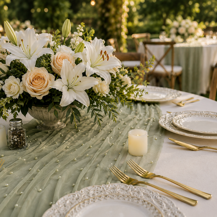 30"x120" Pearl Sheer Tulle Table Runner - Sage Green (1pc)