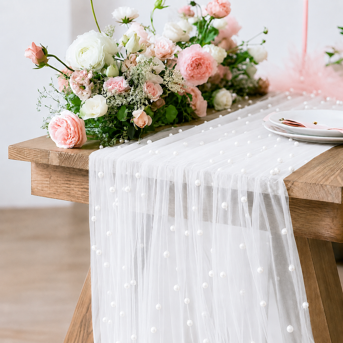 30"x120" Pearl Sheer Tulle Table Runner - White (1pc)