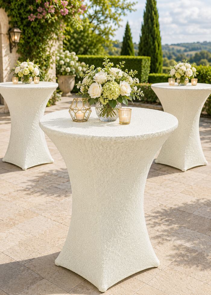 30"x42" Cocktail Sequin Spandex Table Cover - Ivory (1pc)