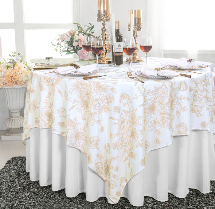 72"x72" Seamless Square French Toile Polyester Tablecloth/Table Overlay - Champagne (1pc)