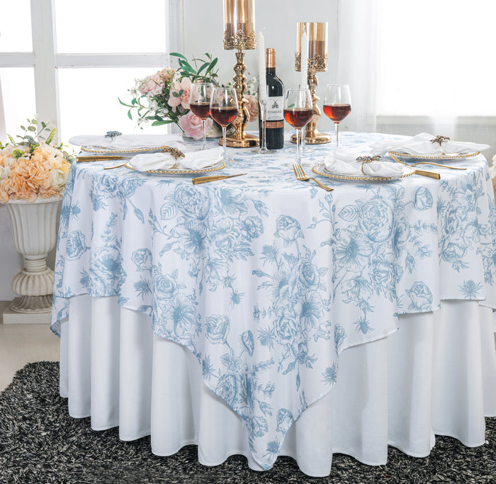 72"x72" Seamless Square French Toile Polyester Tablecloth/Table Overlay - Dusty Blue (1pc)