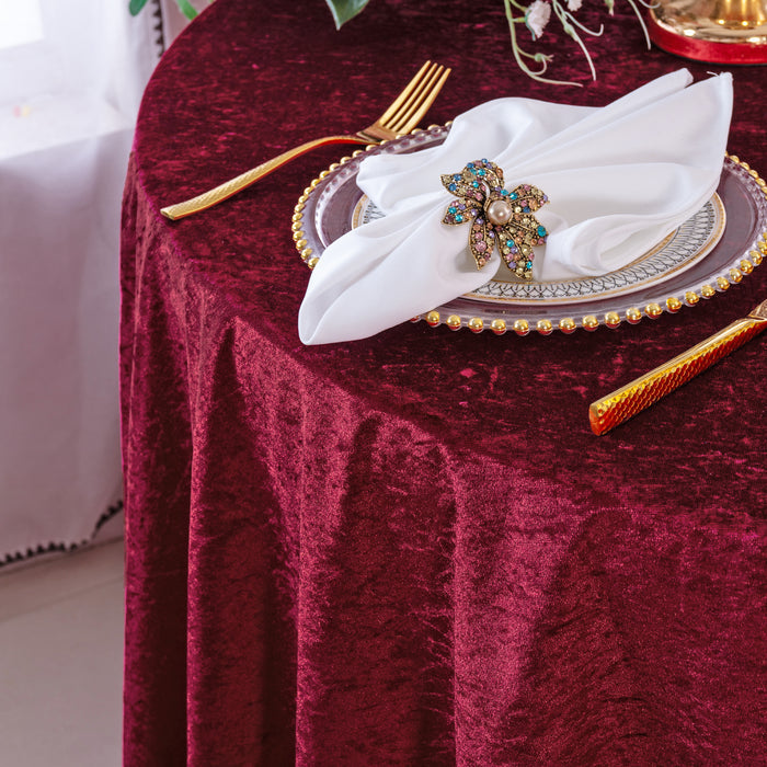 85"x85" Seamless Square Ice Crushed Velvet (200 GSM) Tablecloth/Table Overlay - Burgundy (1pc)