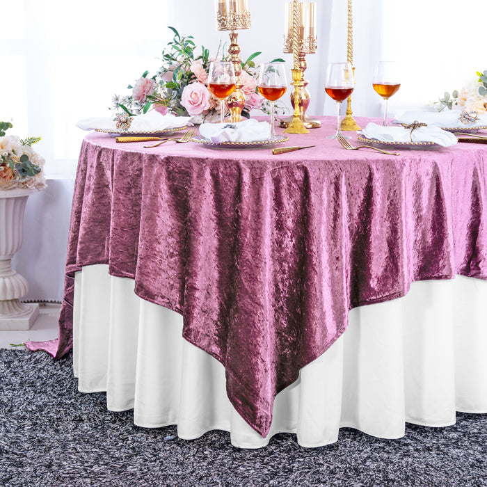 85"x85" Seamless Square Ice Crushed Velvet (200 GSM) Tablecloth/Table Overlay - Mauve (1pc)