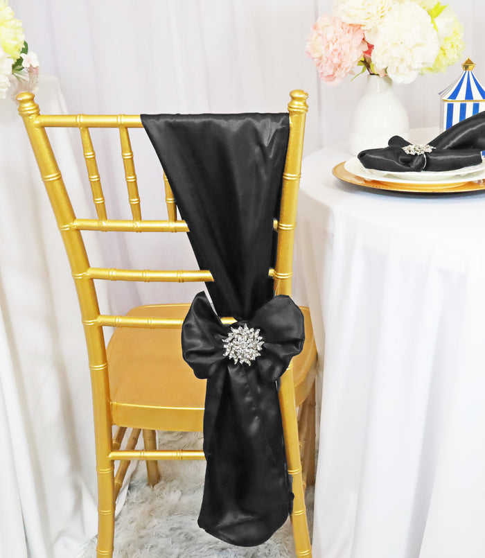 8"x108" Satin Chair Sashes - Black (10pcs/pk)