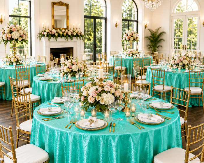 90" Seamless Round Crushed Taffeta Tablecloth - Pool Blue (1pc)