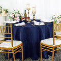 90" Seamless Round Marquis Damask Jacquard Polyester Tablecloth - Navy Blue (1pc)