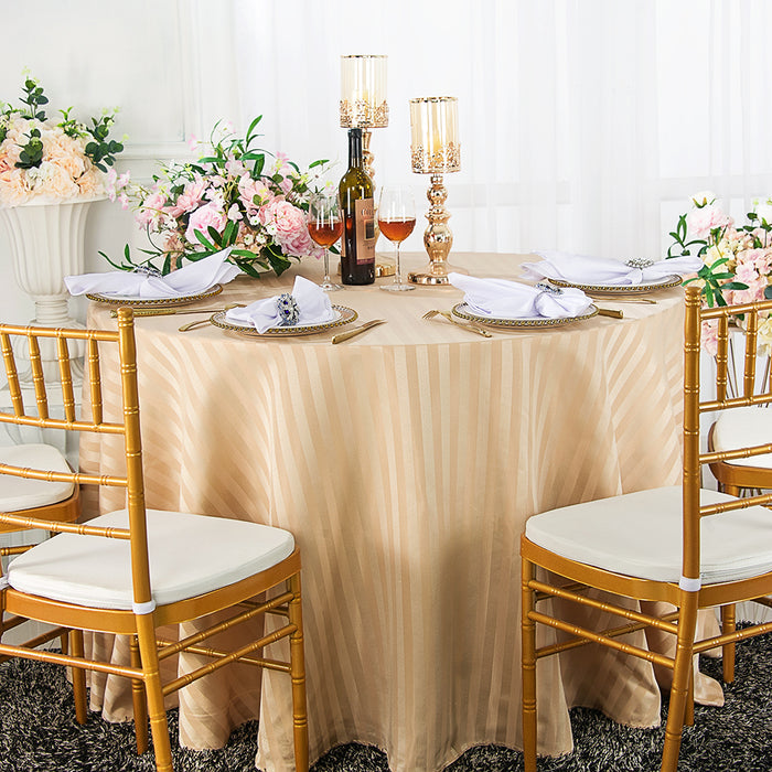 90" Seamless Round Striped Jacquard Polyester Tablecloth - Champagne (1pc)