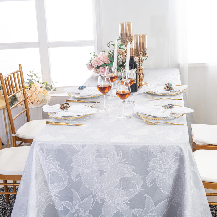 90"x132" Rectangular Floral Reef Jacquard Polyester Tablecloth - White (1pc)