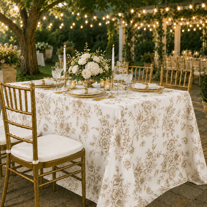 90"x132" Rectangular French Toile Polyester Tablecloth - Champagne (1pc)