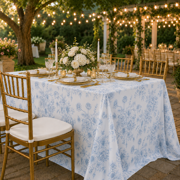 90"x132" Rectangular French Toile Polyester Tablecloth - Dusty Blue (1pc)