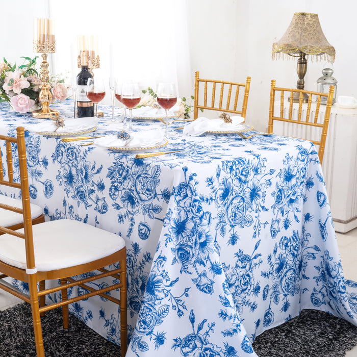 90"x132" Rectangular French Toile Polyester Tablecloth - Royal Blue (1pc)