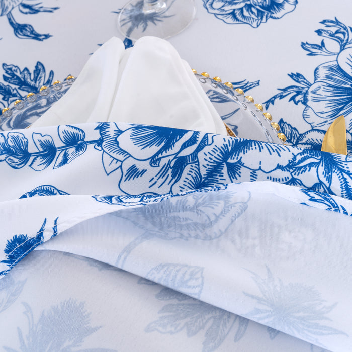 90"x132" Rectangular French Toile Polyester Tablecloth - Royal Blue (1pc)