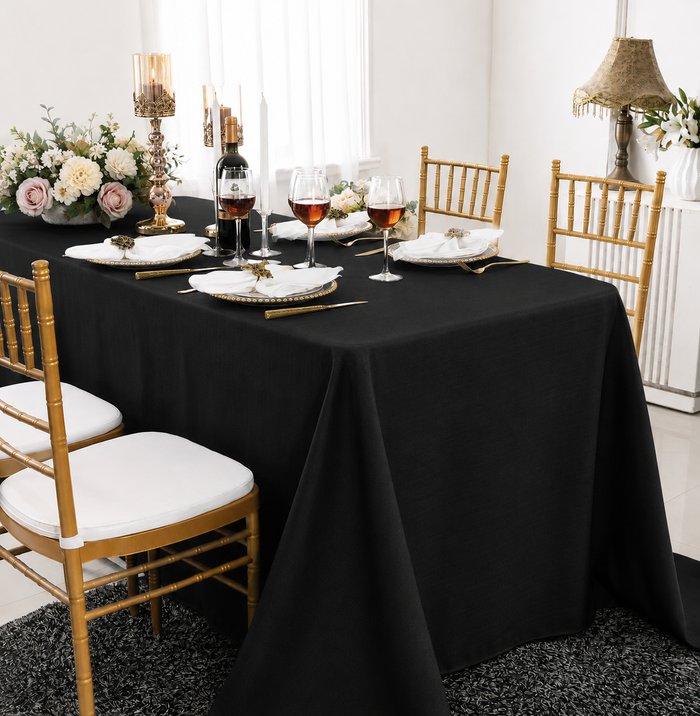 90"x132" Rectangular Rustic Panama Linen Tablecloth - Black (1pc)