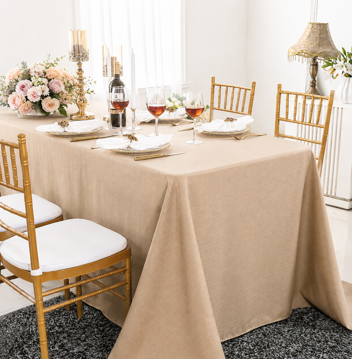 90"x132" Rectangular Rustic Panama Linen Tablecloth - Champagne (1pc)