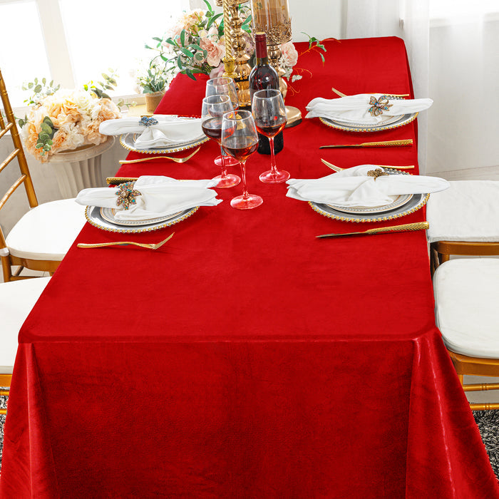 90"x132" Rectangular Seamless Holland Velvet Tablecloth - Red (1pc)
