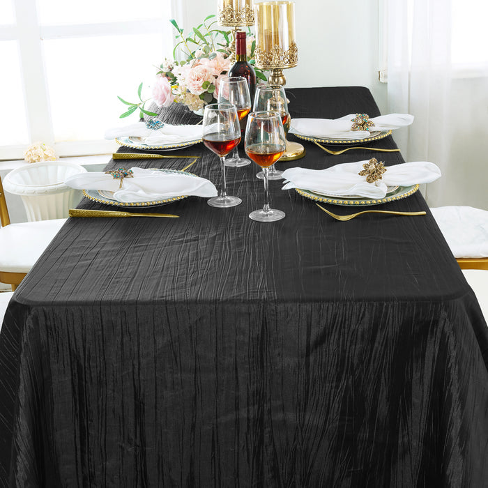 90"x132" Seamless Rectangular Accordion Crinkle Taffeta Tablecloth - Black (1pc)