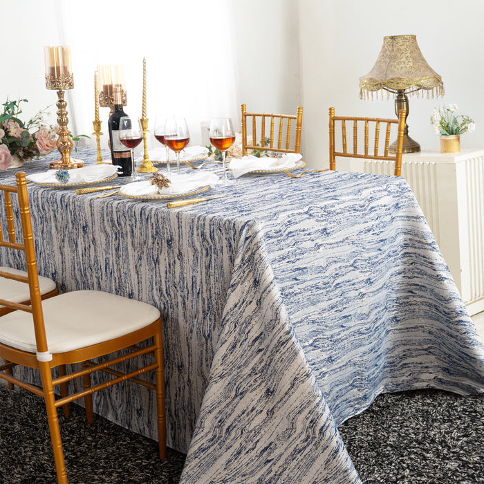90"x132" Seamless Rectangular Galilean Jacquard Polyester Tablecloth - Navy Blue (1pc)