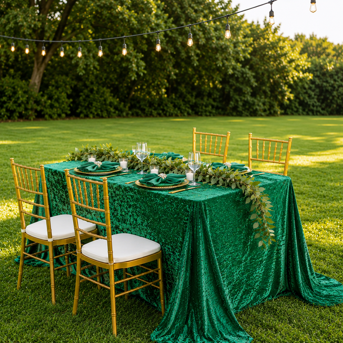 90"x132" Seamless Rectangular Ice Crushed Velvet (200 GSM) Tablecloth - Emerald Green (1pc)