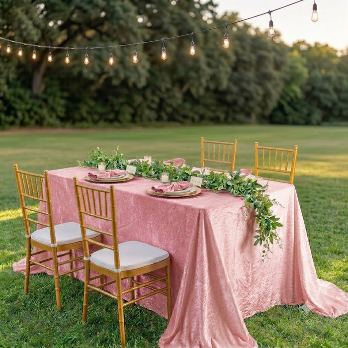 90"x132" Seamless Rectangular Ice Crushed Velvet (200 GSM) Tablecloth - Pink (1pc)