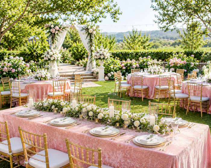 90"x132" Seamless Rectangular Ice Crushed Velvet (200 GSM) Tablecloth - Pink (1pc)