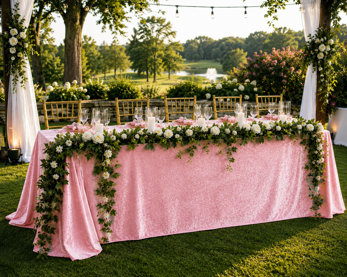 90"x132" Seamless Rectangular Ice Crushed Velvet (200 GSM) Tablecloth - Pink (1pc)
