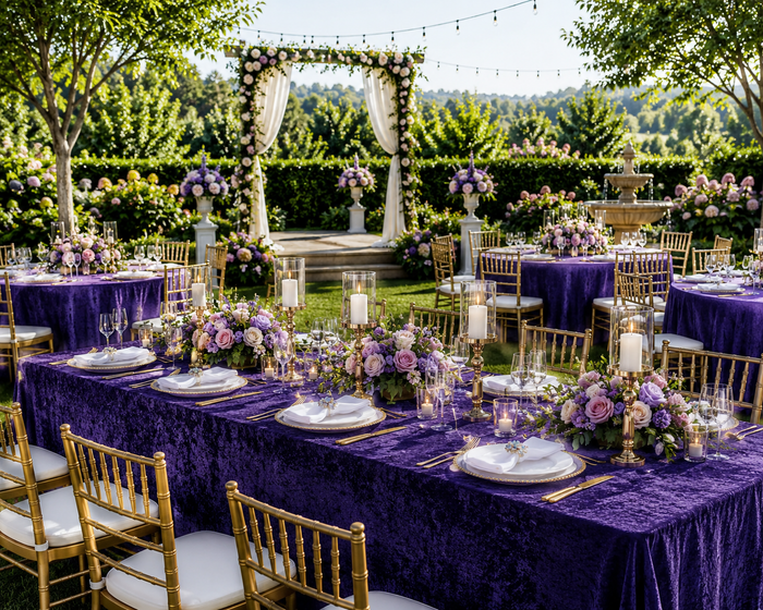 90"x132" Seamless Rectangular Ice Crushed Velvet (200 GSM) Tablecloth - Regency Purple (1pc)