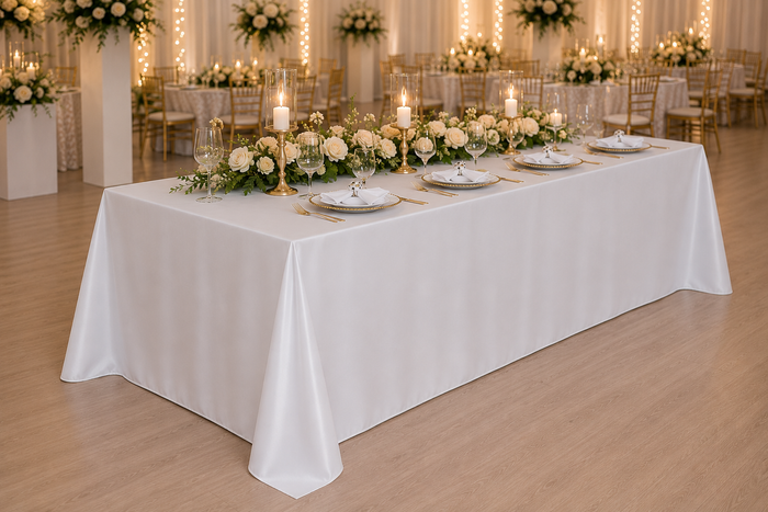 90"x132" Seamless Rectangular Satin Tablecloth - White (1pc)