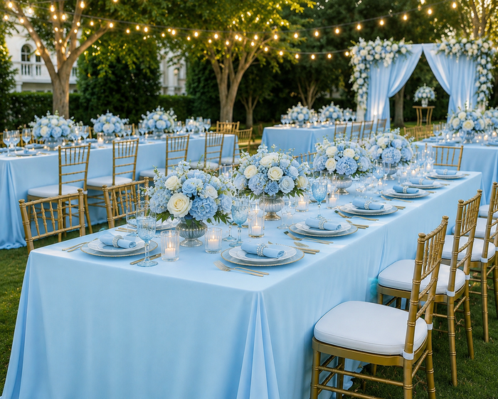 90"x132" Seamless Rectangular Scuba (Wrinkle-Free) Tablecloth - Baby Blue (1pc)