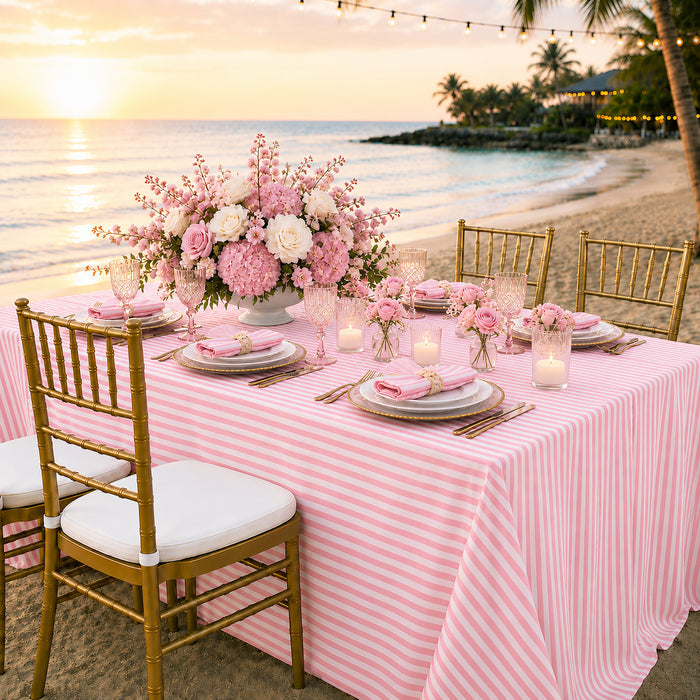 90"x132" Seamless Rectangular Seersucker Polyester Tablecloth - Pink (1pc)