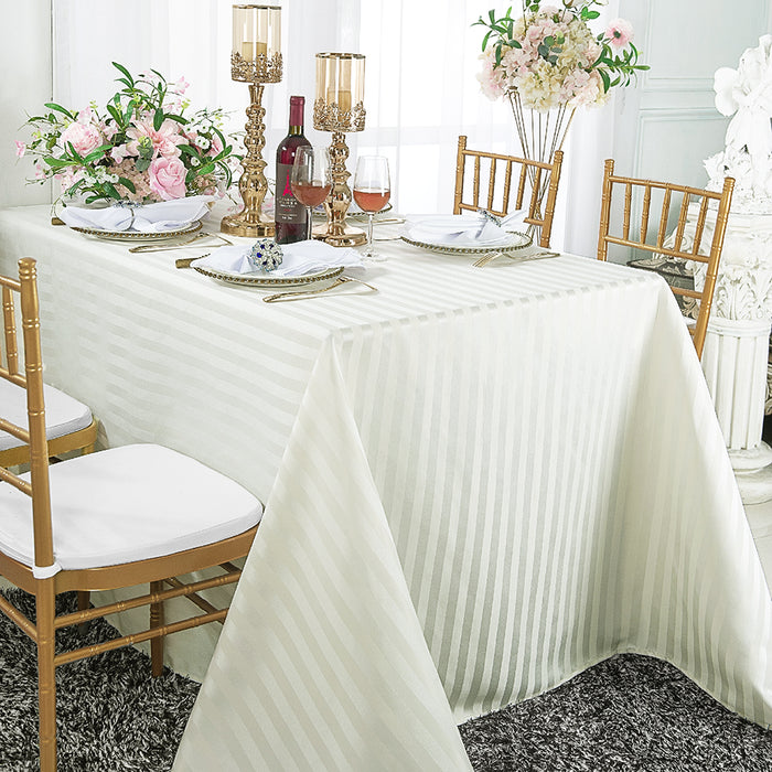 90"x132" Seamless Rectangular Striped Jacquard Polyester Tablecloth - Ivory (1pc)