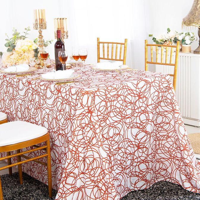 90"x132" Seamless Rectangular Whirl Scuba (Wrinkle-Free) Tablecloth - Rust/Burnt Orange (1pc)