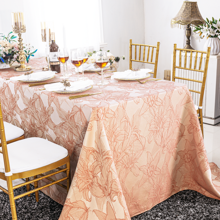 90"x156" Rectangular Floral Reef Jacquard Polyester Tablecloth - Apricot/Peach (1pc)
